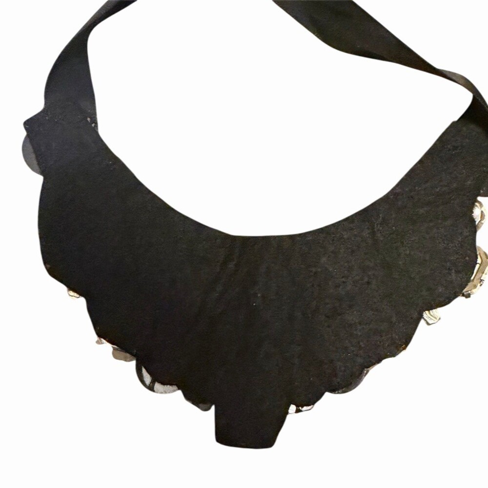 Statement Black Ribbon Tie Bib Collar Choker Clear Crystal Cluster - Picture 3 of 3